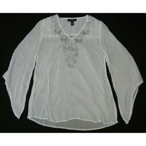 Alfani Blouse Womens 4 White Top Shirt Embellished‎ Angel Sleeves Romantic Boho